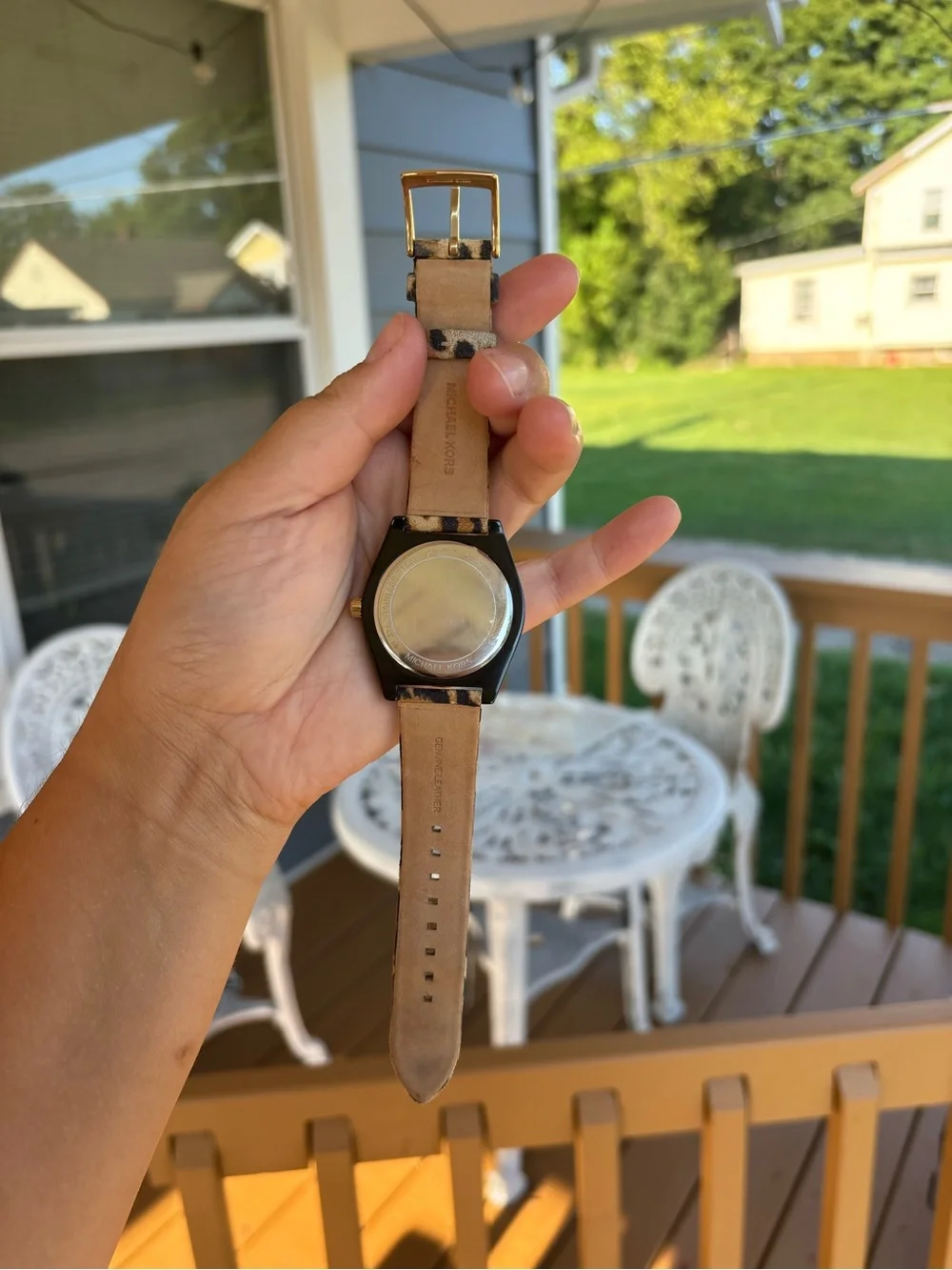 Michael Kors Leopard Print Suede Strap Watch with Red Bezel